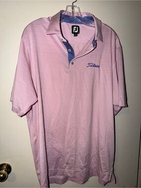 Titleist FootJoy Men's Light Pink Polo with Blue Trim